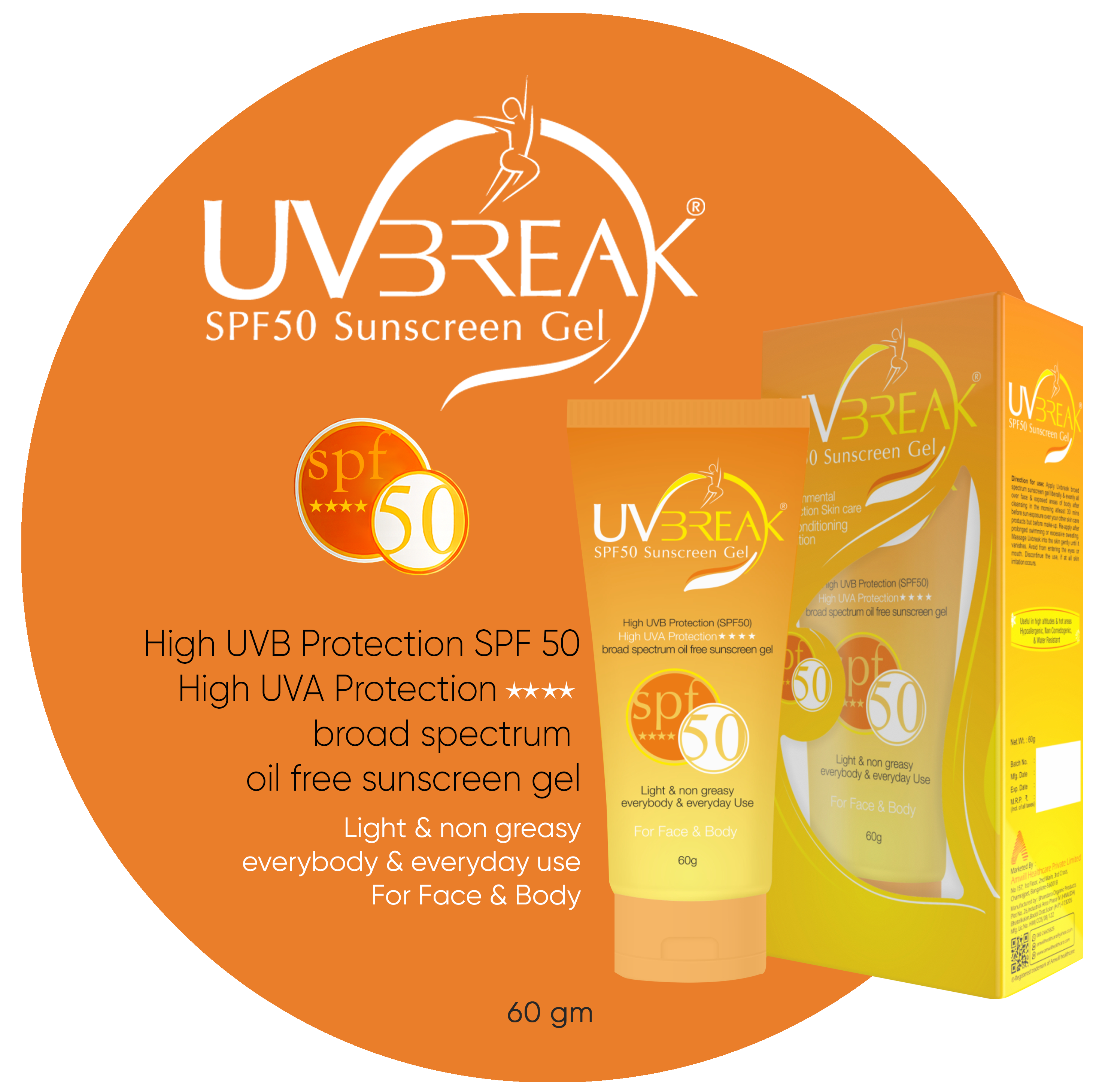 UV Break SPF 50 Sunscreen Gel 60 GM